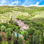 Aerial view of organic Tuscan estate for sale
