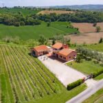 View of buildings on organic wine estate and winery Senigallia Marche Italy